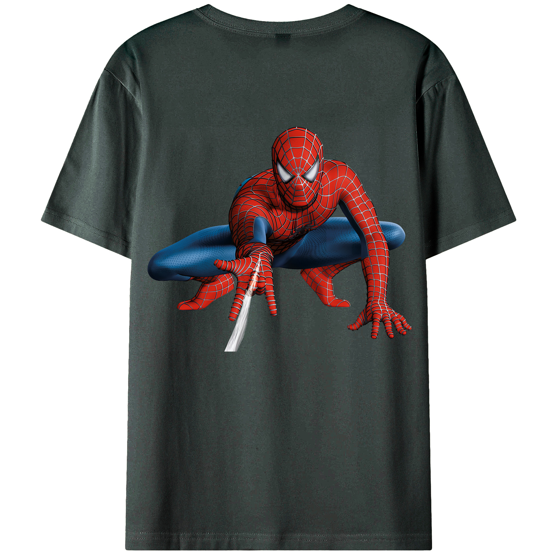 （画像用） Spider Man スパイダーマン 綿100％ メンズ半袖Tシャツ（バックプリント） 通気性